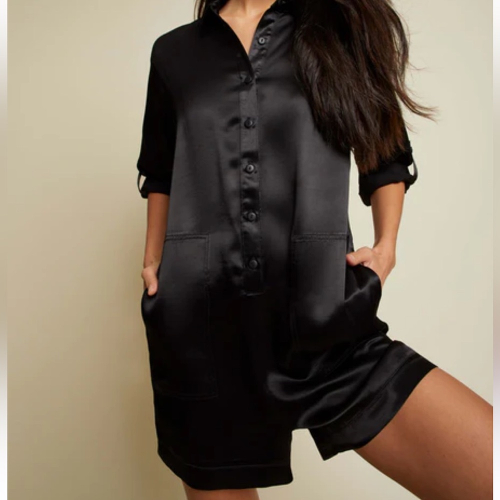 Ezra Romper from Nations Ltd. Black satin Super cute and great for summer!